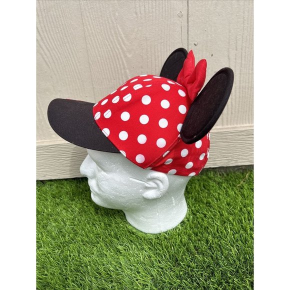 Disney Parks Minnie Mouse Ears Red White Polka Dot Adjustable Youth Hat Cap Bow - Picture 8 of 10